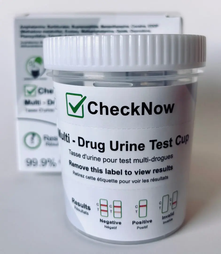 CheckNow multi-drug urine test cup.