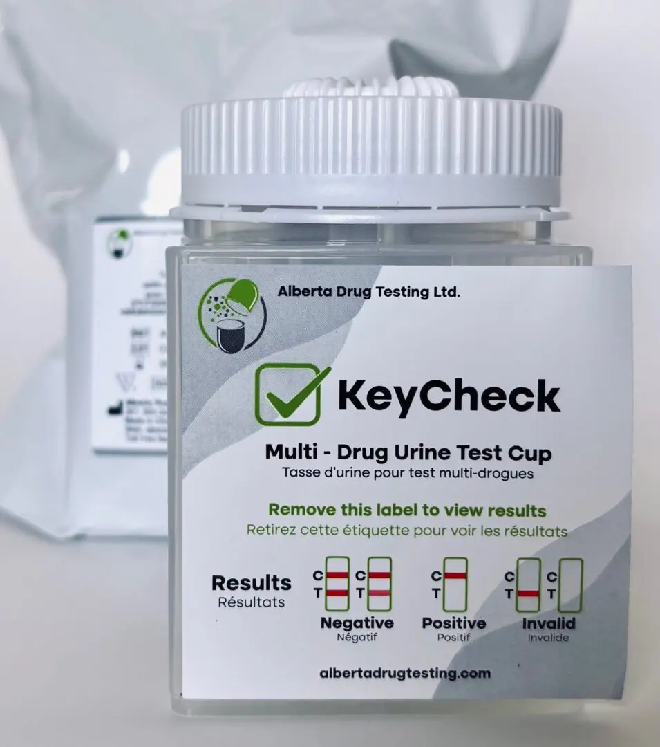 KeyCheck multi-drug urine test cup.